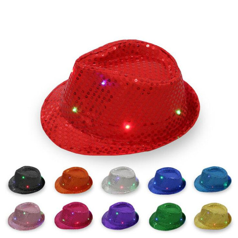 Sombrero de lentejuelas con luz LED para niños y adultos, decoración para fiesta de boda, Jazz, baile, Hip-Hop ► Foto 1/5
