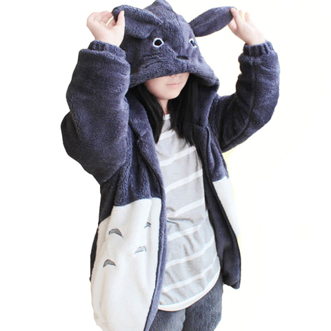 Sudadera con capucha Kawaii Totoro hombres mujeres Harajuku sudaderas suaves con pelo de talla grande de gran tamaño chaqueta de disfraz Cosplay suelto sudadera ► Foto 1/6