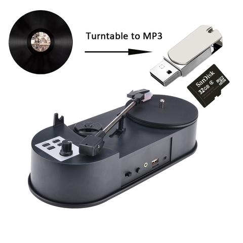 Convertidor de tocadiscos de 33/45RPM para guardar discos de música de vinilo a tarjeta TF/USB, altavoz incorporado, tocadiscos a MP3, No necesita PC ► Foto 1/6