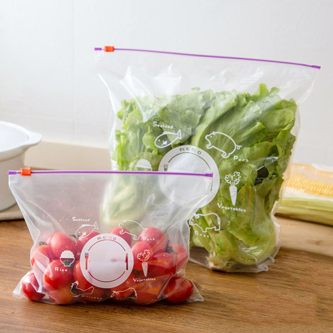 Bolsa de mantenimiento fresco de PVC para almacenamiento de frutas y verduras, conservación de congelación, bolsas selladas con cremallera, herramientas de organización de alimentos de cocina, 10 Uds. ► Foto 1/6