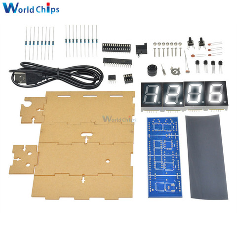 Kit de reloj electrónico LED DIY de 4 dígitos, Kit de microcontrolador, reloj Digital, Control de luz, termómetro de temperatura, color blanco ► Foto 1/6