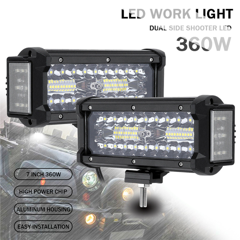 7 pulgadas 360W Dual lado tirador Barra de luz LED de obra Combo campo ATV lámpara ► Foto 1/6