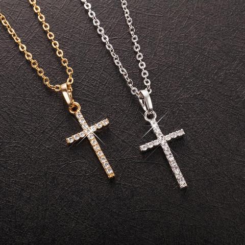 Colgantes de Cruz para mujer y hombre, Color dorado y negro, cristal, cruz de Jesús, joyería, venta al por mayor ► Foto 1/6