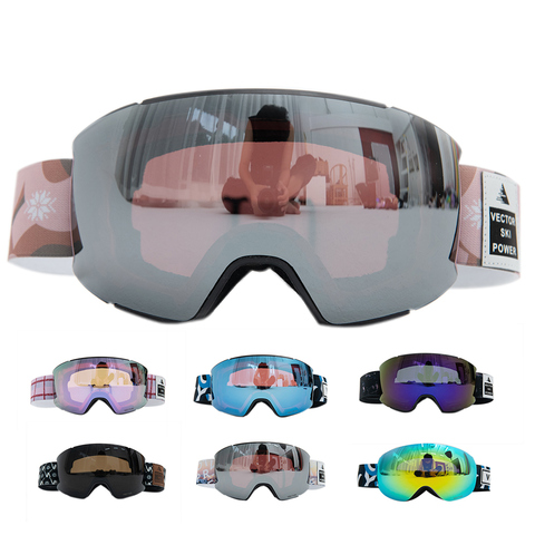 Montura pequeña, correa especial impresa, gafas de esquí para adultos, lentes magnéticos intercambiables para hombres y mujeres, gafas de sol UV400, gafas de nieve antiniebla ► Foto 1/6