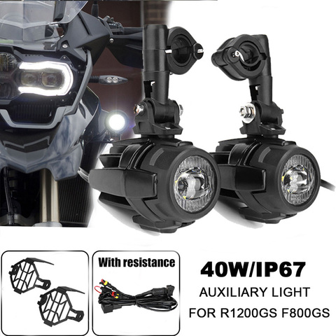 Luz LED auxiliar Universal para motocicleta, lámpara de conducción antiniebla para parachoques, con protección, 40W, para BMW R1200GS, F800GS ► Foto 1/6