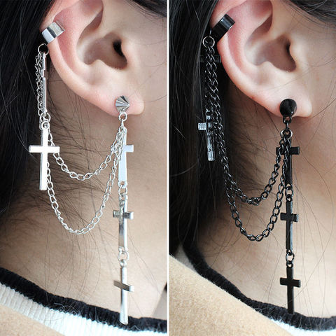 Pendientes colgantes de cadena de Metal estilo Hip Hop para hombre y mujer, aretes, estilo Punk, Cruz gótica, estilo clásico, Hip Hop, Kpop, 1 unidad ► Foto 1/6