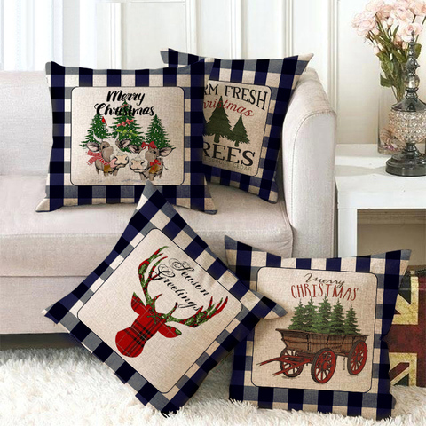 Decoraciones para sofá de Navidad funda de almohada de entramado funda de almohada decorativa letra almohada de lino de cedro funda de cojín cuadrada ► Foto 1/6