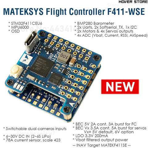 Matek Mateksys ala F411 WSE compacto controlador de vuelo AP 6 ~ 30V (2 ~ 6S LiPo) salida de 5V para Drones de carreras iNAV FPV ► Foto 1/6
