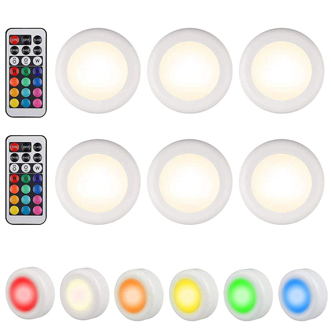 Luz LED nocturna con control remoto para cocina, luz led para debajo de gabinete de disco de luz LED RGB regulable de 12 colores para escaparate de escalera ► Foto 1/6