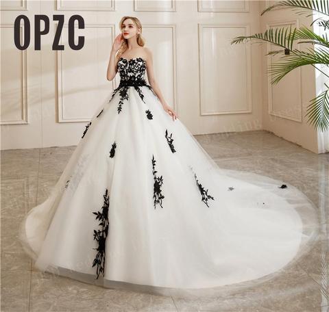 Vestido De Novia sencillo sin tirantes, nuevo estilo, negro, con apliques bordados De encaje, con lazo y fajas, personalizado De talla grande ► Foto 1/6