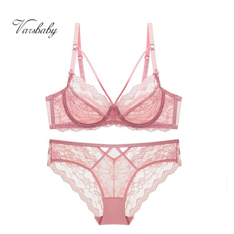 Varsbaby-ropa interior Sexy de talla grande, ropa interior sin forro de encaje Floral con escote en V profundo, copa de aros 3/4, conjunto de sujetador ► Foto 1/6