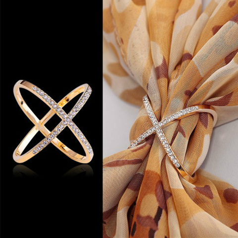 Broches de diamantes de imitación hebilla de bufanda en forma de X para mujer hebilla para bufandas hueco cruzado broche de alta joyería de calidad accesorios de ropa ► Foto 1/6