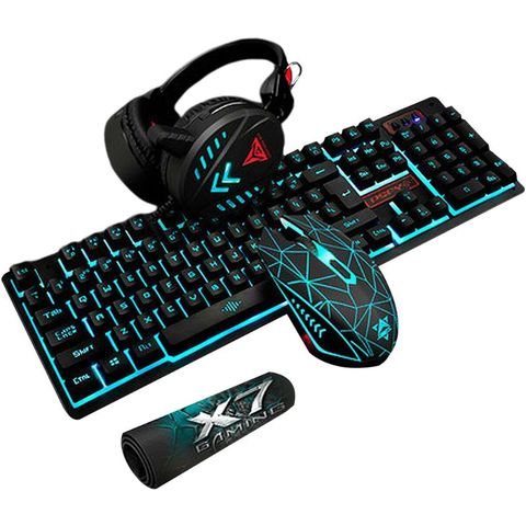 Juego de 4 unidades K59, teclado con cable USB, alfombrilla de ratón iluminada para juegos, auriculares con retroiluminación ► Foto 1/5