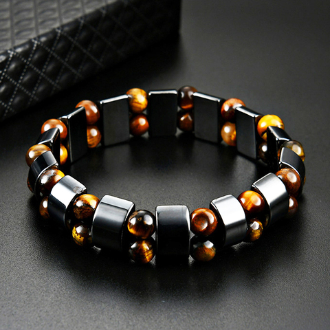 Pulseras dobles de hematita para hombre y joyas brazalete con piedras ► Foto 1/6