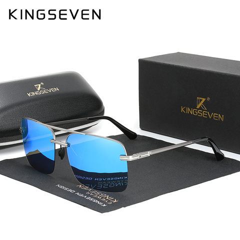 KINGSEVEN-gafas de sol de aleación para hombre y mujer, anteojos de sol semisin montura, diseño de patillas elásticas de 180 °, marca polarizada, nuevas, Vintage ► Foto 1/6