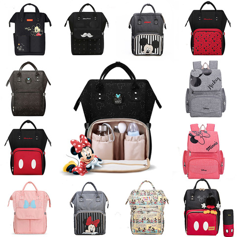 Bolsa de pañales con USB de Disney, mochila momia de maternidad/bolsa de pañales para bebé, bolso de viaje de Mickey Mouse, bolsa para cuidado del bebé, bolsa húmeda ► Foto 1/6