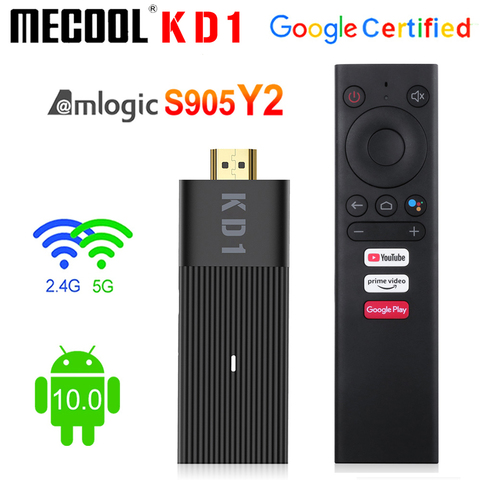 Global Mecool KD1 Smart TV Stick Amlogic S905Y2 caja de TV Android 10 2GB 16GB Google certificado 1080P 4K 2,4G y 5G Wifi BT TV Dongle ► Foto 1/1