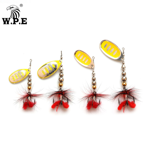 W.P.E nuevo señuelo cuchara 1 Uds #4/5 # Spinner atraer Bass pescado señuelo duro latón carnada nade cebo pluma con ganchos agudos aparejos de Wobblers ► Foto 1/6