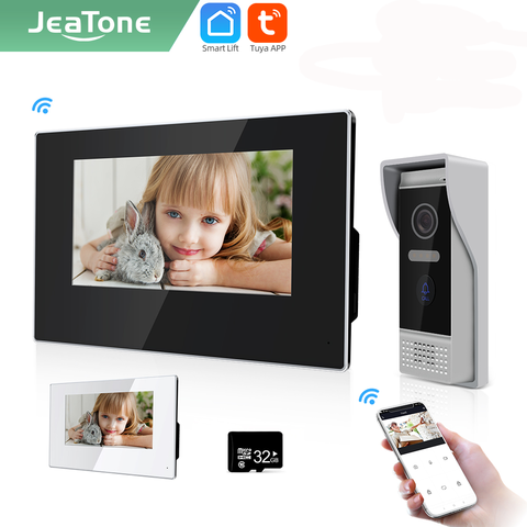 Jeatone-intercomunicador inteligente con pantalla de 7 pulgadas para el hogar, Monitor de detección de movimiento, timbre de puerta, 720P/AHD, 32G, Blanco/negro ► Foto 1/6