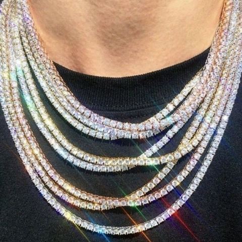 Collar con diamantes de imitación estilo hip hop para hombre y mujer, cadena de tenis de hielo, cristal brillante, 1 fila ► Foto 1/6