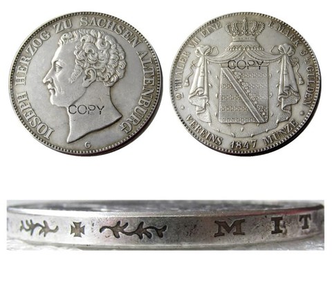 Estados de Alemania. Saxe-Altenburg. Joseph. Moneda de copia chapada en plata 1847 G AR 2 Thaler ► Foto 1/3