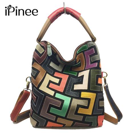 IPinee-Bolso de mano de piel auténtica para mujer, bandolera de diseñador con asa superior ► Foto 1/5