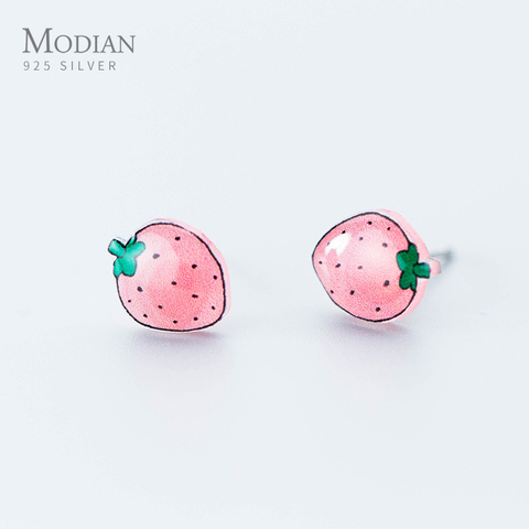 Modian-pendientes minimalistas de tuerca de fresa para mujer, Plata de Ley 925, joyería para niños, regalos, novedad de 2022 ► Foto 1/4