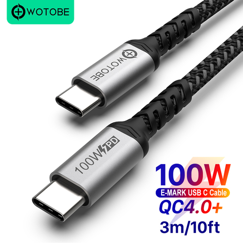 WOTOBE USB-C Cable 2m 5A E-MARK PD100W PD 25W 45W 65W 87W 96W para S10 S20 Note10/20 PPS 45W de potencia Adaptador tipo-c portátiles ► Foto 1/6