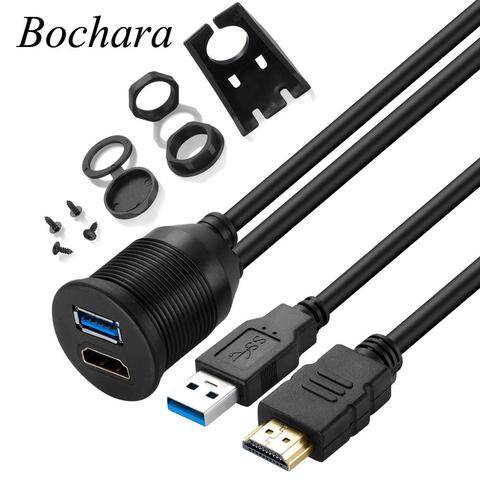 Bochara-Cable de extensión Compatible con USB 2,0, USB 3,0 + HDMI, macho a hembra, Panel de montaje empotrado, Cable para salpicadero de coche y motocicleta ► Foto 1/6