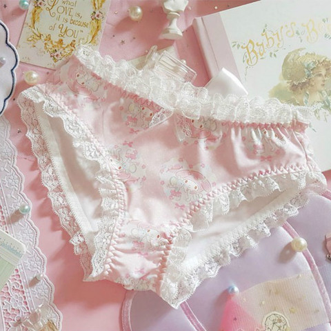 Ropa interior Kawaii japonesa para mujer, bragas rosas de cintura baja con lazo grande, dulce y adorable Lolita ► Foto 1/6