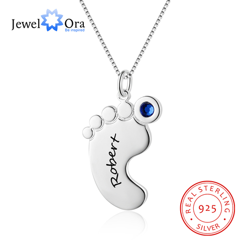 Collar con colgante de pies de bebé personalizado, nombre personalizado y piedra de nacimiento, Collar de plata de ley 925 para madre y madre, joyería NE102376 ► Foto 1/6