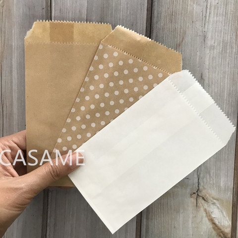 25/50/100pc Bio degradable tratar caramelo bolsa de fiesta bolsas de papel para Favor de Chevron Polka Dot rayas manualidades de papel bolsa de panadería ► Foto 1/5