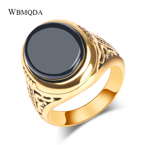 Wbmda-anillo Vintage de piedra negra para mujer y hombre, joyería de oro antiguo grande, regalo de San Valentín, novedad de 2022 ► Foto 1/6