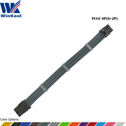 WinKool-cable de alimentación PCI-E de 8 pines 18AWG, extensión de manga macho a hembra, peines de Cable integrados, opciones multicolor ► Foto 1/6