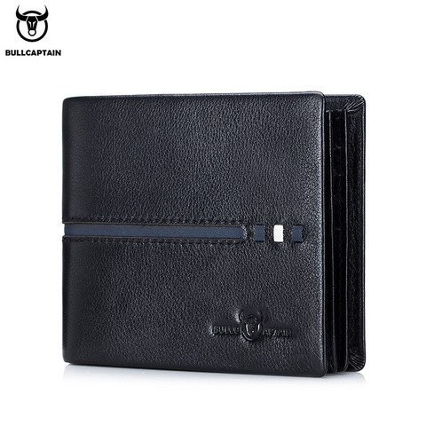 BULLCAPTAIN-cartera de cuero genuino para hombre, Cartera de negocios de diseñador de marca, monedero de almacenamiento multifunción, paquete de tarjetas Rfid, billetera para hombre ► Foto 1/6