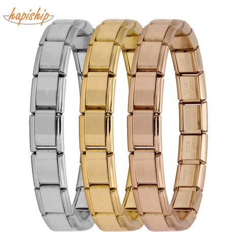 Hapiship 2022 joyería para mujer 9mm ancho Itanlian brazalete elástico con dije moda plata Acero inoxidable brazalete ST-Silver ► Foto 1/6