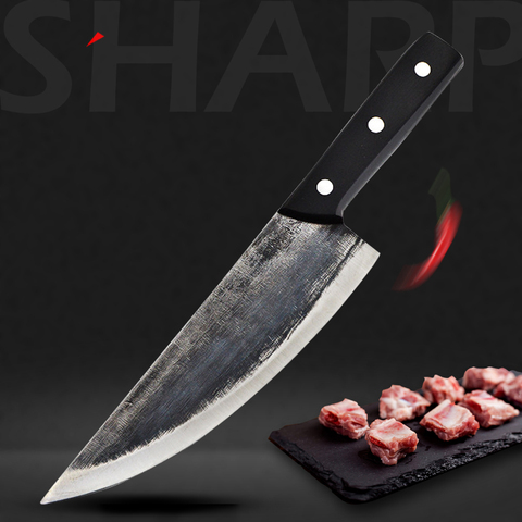 Cuchillo de carnicero forjado hecho a mano, acero inoxidable, para carne, fruta, pescado, verduras, Chef ► Foto 1/6