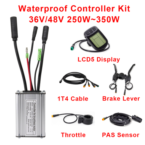 Kunteng-controlador para bicicleta eléctrica, 36V, 48V, 250W, 350W, con Sensor de freno acelerador, PAS, pantalla LCD, Kit impermeable ► Foto 1/6