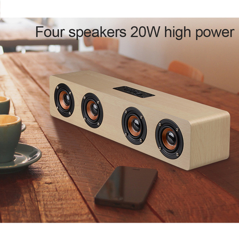 Altavoces para cine en casa de alta potencia, cuatro altavoces portátiles inalámbricos por Bluetooth, subwoofer de barra de sonido de madera, USB auxiliar ► Foto 1/6