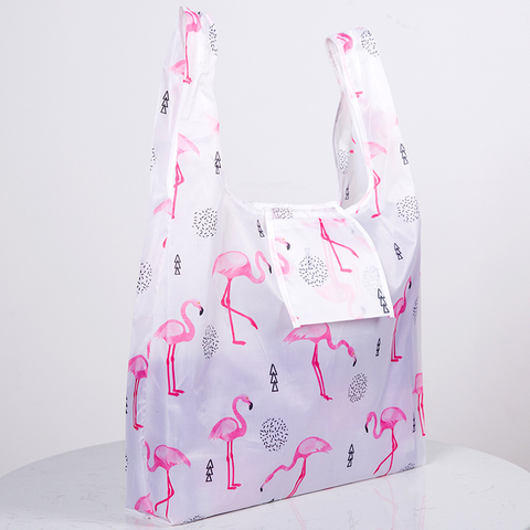 Bolso de compras ecológico y plegable, bolsa de bolsillo con flamencos, Rosa, Verde ► Foto 1/1