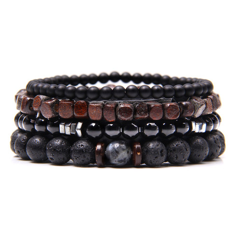 Conjunto de pulseras de labradorita Natural para hombre y mujer, brazaletes de hematita Real de energía clara, cuentas de piedra negra pulida, brazaletes Onix ► Foto 1/6