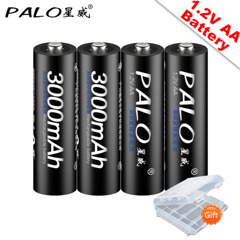 PALO 100%-pilas recargables AA originales, 1,2 V, 3000mAh, Ni-MH, AA, recargables, para cámara, coche de juguete anticaída ► Foto 1/6