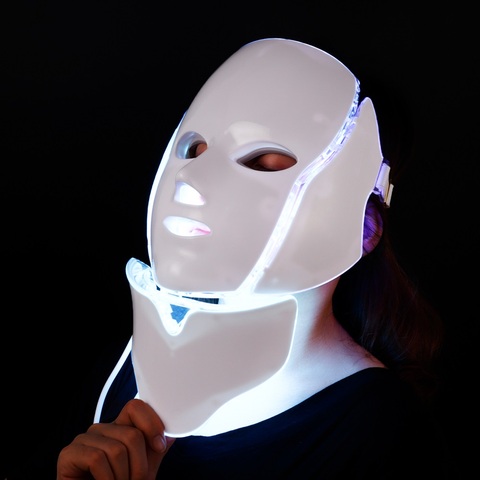 Máscara Facial eléctrica Led, 7 colores, terapia de luz, máscara para el acné, cuello, belleza, rejuvenecimiento de la piel ► Foto 1/6