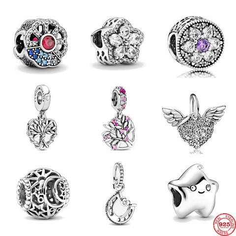 Amuleto colgante de árbol familiar, corazón Rosa europeo, cuentas finas artesanales, compatibles con Pandora originales, joyería de pulsera de plata 925 ► Foto 1/6