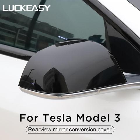 LUCKEASY cubierta de espejo retrovisor de coche Tesla modelo 3 ABS negro piano versión espejo retrovisor tapa 2 unids/set ► Foto 1/5