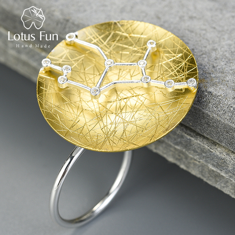 Lotus Fun de Plata de Ley 925 auténtica y Circonia cúbica para mujer, joyería fina de diseño hecho a mano, anillos de doce constelaciones, Bisutería ► Foto 1/6