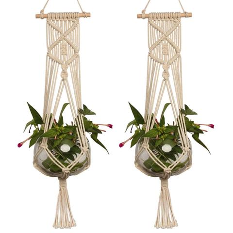 Colgador de macramé para planta de cuerda hecho a mano, soporte para flores/maceta, artesanía trenzada para decoración de pared, jardín ► Foto 1/5