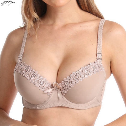 Softrhyme-Sujetador de copa 3/4 con bordado Floral, sujetadores Sexy de realce para mujeres 80B 85B 90B 95B, ropa interior femenina con relleno, lencería Bh ► Foto 1/5