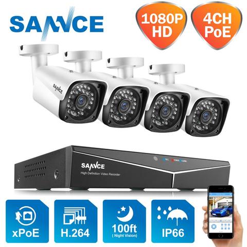 SANNCE 4CH HD 1080P XPOE vídeo cctv sistema NVR 4 Uds 2MP POE IP Cámara al aire libre impermeable seguridad del hogar vigilancia WIFI Kits ► Foto 1/6