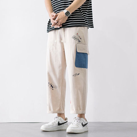 Ropa informal japonesa para hombre, pantalones Cargo de moda, Harajuku, Graffiti, holgados, de pierna ancha, informales, longitud hasta el tobillo, color blanco ► Foto 1/6